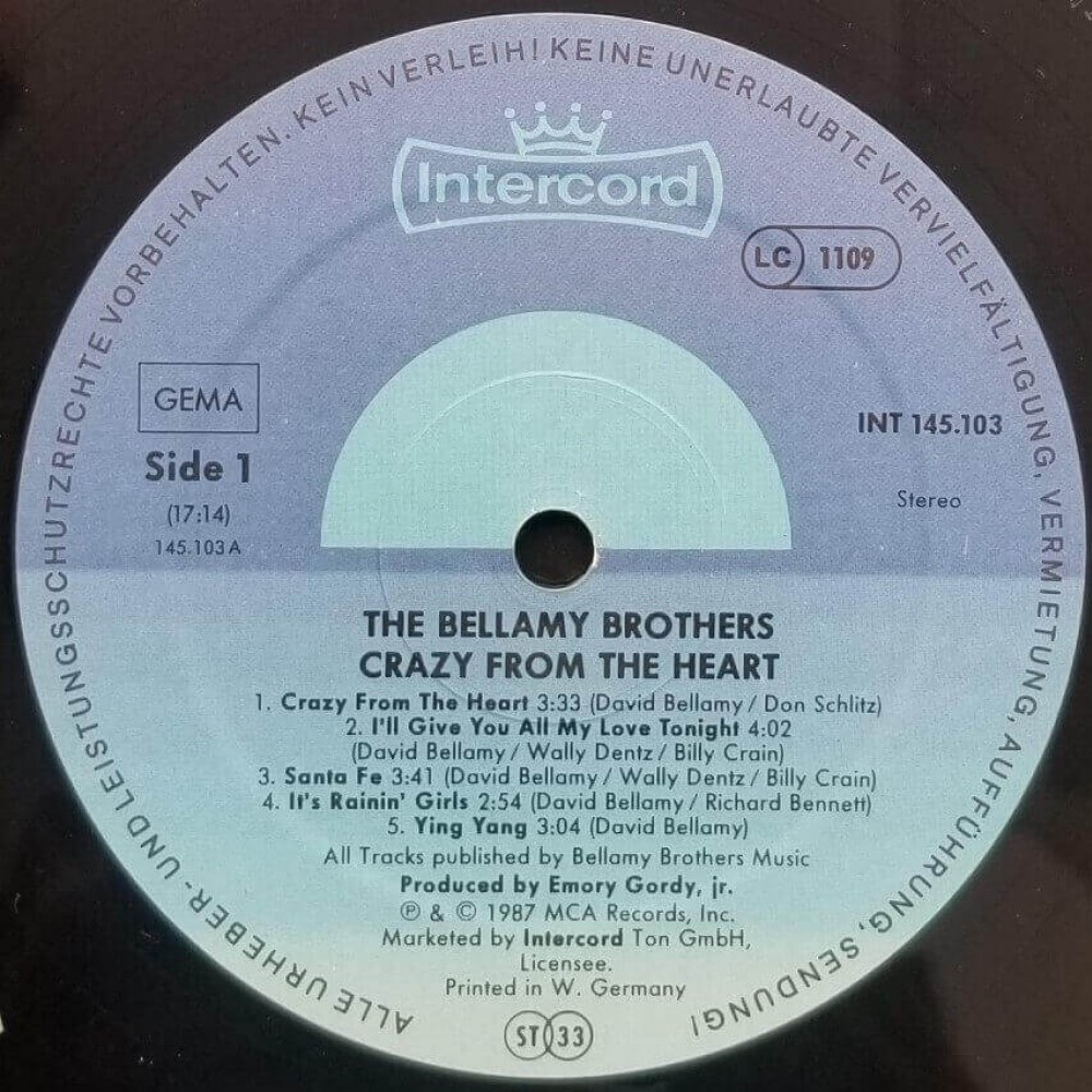 Bellamy Brothers - Crazy From The Heart - 1987 I Plak Sesi